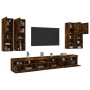 Wall TV cabinets with LED lights 7 pieces smoked oak by , TV Furniture - Ref: Foro24-3216782, Price: 389,11 €, Discount: %