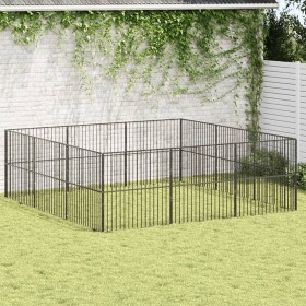 Dog playpen with 12 black galvanized steel panels by , Dog kennels - Ref: Foro24-3209554, Price: 310,40 €, Discount: %