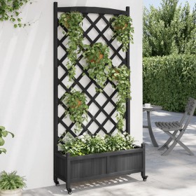 Planter with trellis and wheels solid black fir wood by , Pots and planters - Ref: Foro24-3207655, Price: 94,66 €, Discount: %