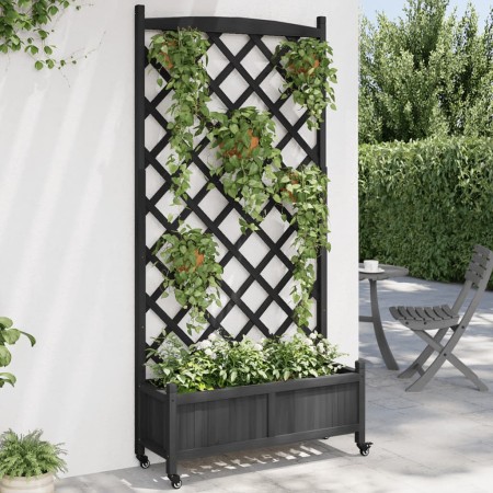 Planter with trellis and wheels solid black fir wood by , Pots and planters - Ref: Foro24-3207655, Price: 93,68 €, Discount: %