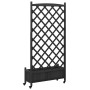 Planter with trellis and wheels solid black fir wood by , Pots and planters - Ref: Foro24-3207655, Price: 93,68 €, Discount: %