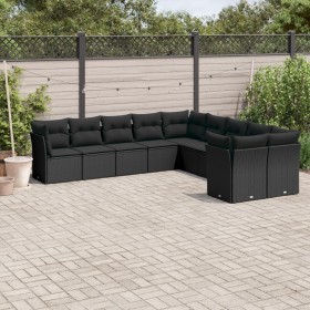 Set de sofás de jardín 10 pzas cojines ratán sintético negro de , Conjuntos de jardín - Ref: Foro24-3218235, Precio: 630,83 €...