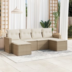 Gartensofa-Set mit Kissen, 6-teilig, beiges synthetisches Rattan von , Gartensets - Ref: Foro24-3219308, Preis: 419,19 €, Rab...