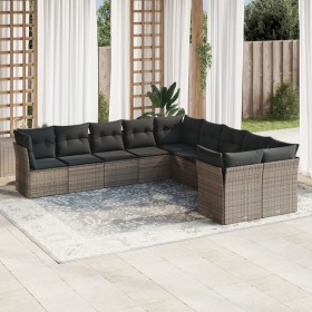 10-teiliges Gartensofa-Set mit grauen synthetischen Rattankissen von , Gartensets - Ref: Foro24-3218240, Preis: 657,79 €, Rab...