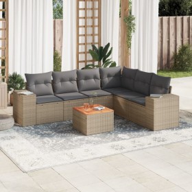 7-teiliges Gartensofa-Set und beigefarbene synthetische Rattankissen von , Gartensets - Ref: Foro24-3225464, Preis: 502,40 €,...