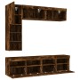 Wall TV cabinets with LED lights 7 pieces smoked oak by , TV Furniture - Ref: Foro24-3216761, Price: 217,50 €, Discount: %