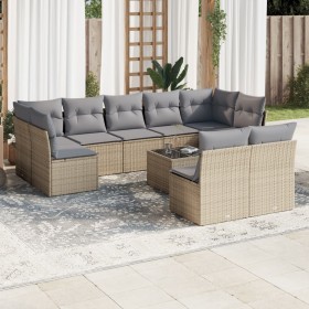 Gartensofa-Set mit beigen Kissen, 10-teilig, synthetisches Rattan von , Gartensets - Ref: Foro24-3218159, Preis: 630,22 €, Ra...