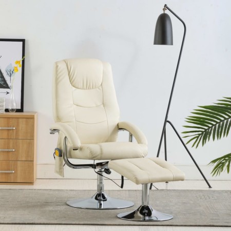 Sillón de masaje con reposapiés cuero sintético blanco crema de vidaXL, Sillones de masaje eléctricos - Ref: Foro24-248662, P...