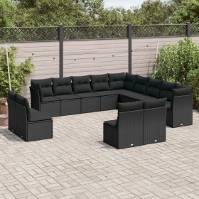 Set aus Gartensofas und Kissen 13 Stück synthetisches Rattan schwarz von , Gartensets - Ref: Foro24-3250324, Preis: 805,99 €,...