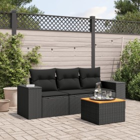 4-piece garden sofa set with black synthetic rattan cushions by , Garden sets - Ref: Foro24-3257644, Price: 303,46 €, Discoun...