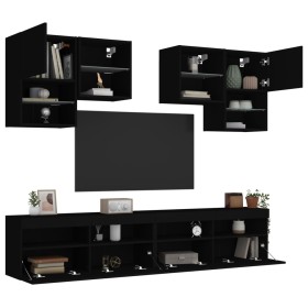 Mueble de pared de TV con luces LED 6 piezas negro de , Muebles TV - Ref: Foro24-3216751, Precio: 235,99 €, Descuento: %