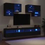 Mueble de pared de TV con luces LED 6 piezas negro de , Muebles TV - Ref: Foro24-3216751, Precio: 240,64 €, Descuento: %