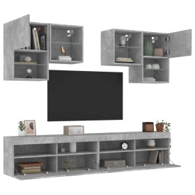 Wall-mounted TV furniture with LED lights, 6 pieces in concrete gray. by , TV Furniture - Ref: Foro24-3216753, Price: 235,99 ...