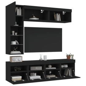 Mueble de pared de TV con luces LED 7 piezas negro de , Muebles TV - Ref: Foro24-3216758, Precio: 226,99 €, Descuento: %