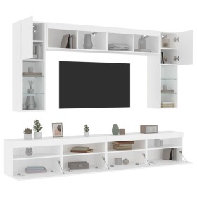 Mueble de pared de TV con luces LED 8 piezas blanco de , Muebles TV - Ref: Foro24-3216764, Precio: 355,07 €, Descuento: %