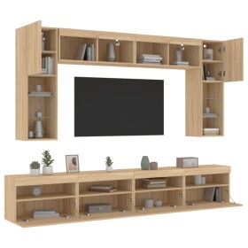 Wall-mounted TV furniture with LED lights, 8 pieces, Sonoma oak. by , TV Furniture - Ref: Foro24-3216766, Price: 331,99 €, Di...