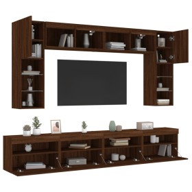 Muebles de TV de pared con luces LED 8 piezas marrón roble de , Muebles TV - Ref: Foro24-3216770, Precio: 345,95 €, Descuento: %