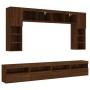 Wall TV cabinets with LED lights 8 pieces oak brown by , TV Furniture - Ref: Foro24-3216770, Price: 358,57 €, Discount: %