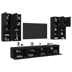 Muebles de TV de pared con luces LED 7 piezas negro de , Muebles TV - Ref: Foro24-3216772, Precio: 411,25 €, Descuento: %