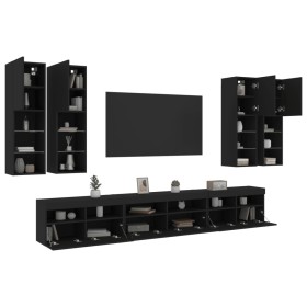 Mueble de pared de TV con luces LED 7 piezas negro de , Muebles TV - Ref: Foro24-3216779, Precio: 420,37 €, Descuento: %