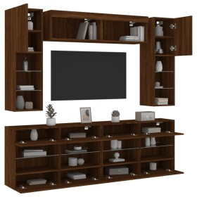 Wall-mounted TV furniture with LED lights, 6 pieces, brown oak. by , TV Furniture - Ref: Foro24-3216803, Price: 369,74 €, Dis...