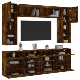 Wall TV cabinets with LED lights 6 pieces smoked oak by , TV Furniture - Ref: Foro24-3216801, Price: 340,99 €, Discount: %