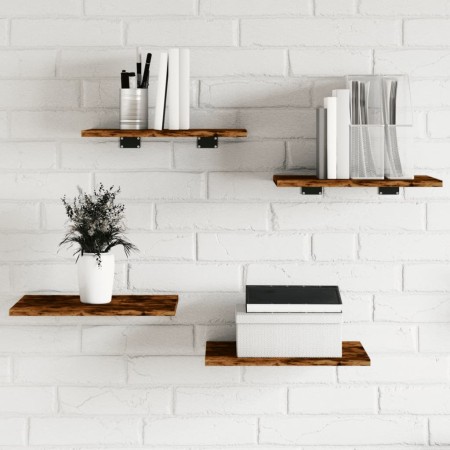 Wall shelves 4 units engineered wood oak smoke 40x30x1.5 cm by , Shelves - Ref: Foro24-838207, Price: 25,01 €, Discount: %