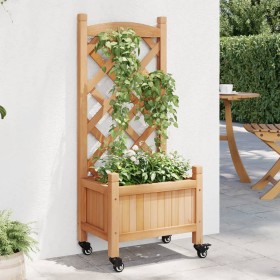 Planter with trellis and wheels solid brown fir wood by , Pots and planters - Ref: Foro24-3207644, Price: 43,67 €, Discount: %