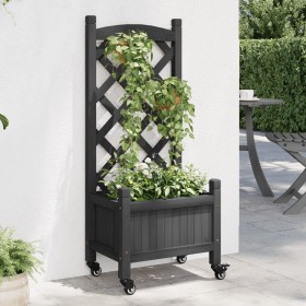 Planter with lattice and wheels made of solid black fir wood by , Pots and planters - Ref: Foro24-3207646, Price: 46,10 €, Di...