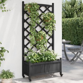 Planter with lattice and wheels made of solid black fir wood by , Pots and planters - Ref: Foro24-3207652, Price: 81,86 €, Di...