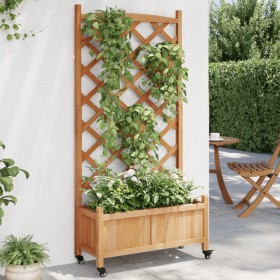 Planter with lattice and wheels made of solid brown fir wood by , Pots and planters - Ref: Foro24-3207650, Price: 89,99 €, Di...