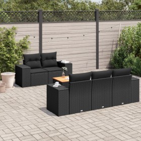 6-teiliges Gartensofa-Set und schwarze synthetische Rattankissen von , Gartensets - Ref: Foro24-3225327, Preis: 489,38 €, Rab...