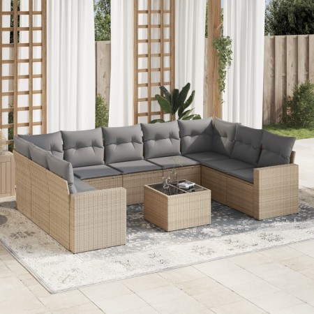 Gartensofa-Set mit beigen Kissen, 10-teilig, synthetisches Rattan von , Gartensets - Ref: Foro24-3219399, Preis: 655,86 €, Ra...