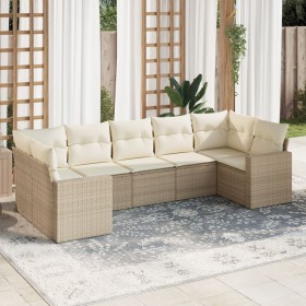 7-teiliges Gartensofa-Set und beigefarbene synthetische Rattankissen von , Gartensets - Ref: Foro24-3219378, Preis: 607,70 €,...