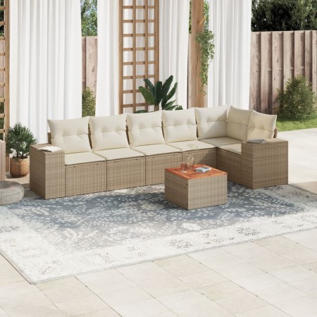 Set of 7-piece garden sofas and beige synthetic rattan cushions by , Garden sets - Ref: Foro24-3225456, Price: 548,99 €, Disc...