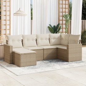 Gartensofa-Set mit Kissen, 6-teilig, beiges synthetisches Rattan von , Gartensets - Ref: Foro24-3219248, Preis: 501,58 €, Rab...