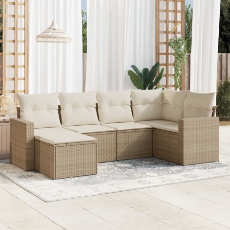 Gartensofa-Set mit Kissen, 6-teilig, beiges synthetisches Rattan von , Gartensets - Ref: Foro24-3219248, Preis: 501,00 €, Rab...