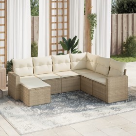 7-teiliges Gartensofa-Set und beigefarbene synthetische Rattankissen von , Gartensets - Ref: Foro24-3219288, Preis: 527,33 €,...