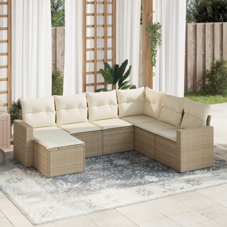 7-teiliges Gartensofa-Set und beigefarbene synthetische Rattankissen von , Gartensets - Ref: Foro24-3219288, Preis: 524,98 €,...