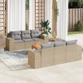 Set of 7-piece garden sofas and beige synthetic rattan cushions by , Garden sets - Ref: Foro24-3225338, Price: 535,16 €, Disc...