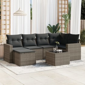 7-piece garden sofa set with gray PE rattan cushions by , Garden sets - Ref: Foro24-3219260, Price: 446,54 €, Discount: %