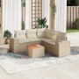 Garden sofa set with cushions 6 pieces beige synthetic rattan by , Garden sets - Ref: Foro24-3225442, Price: 526,12 €, Discou...