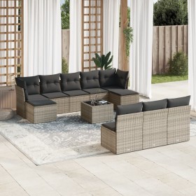 Garden sofa set 11 pieces and gray synthetic rattan cushions by , Garden sets - Ref: Foro24-3218300, Price: 627,49 €, Discoun...