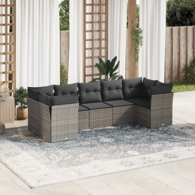 7-piece garden sofa set with gray PE rattan cushions by , Garden sets - Ref: Foro24-3218120, Price: 488,14 €, Discount: %