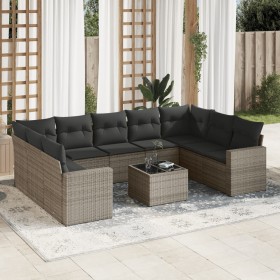 10-teiliges Gartensofa-Set mit grauen synthetischen Rattankissen von , Gartensets - Ref: Foro24-3219400, Preis: 676,38 €, Rab...