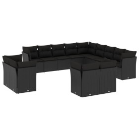 Garden sofa and cushion set 13 pieces black synthetic rattan by , Garden sets - Ref: Foro24-3250384, Price: 929,99 €, Discoun...