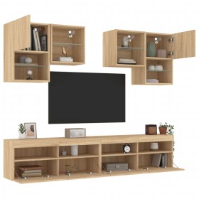 Wall TV cabinets with LED lights 6 pieces sonoma oak by , TV Furniture - Ref: Foro24-3216752, Price: 244,81 €, Discount: %