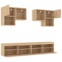 Wall TV cabinets with LED lights 6 pieces sonoma oak by , TV Furniture - Ref: Foro24-3216752, Price: 245,52 €, Discount: %