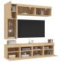 Muebles de TV de pared con luces LED 7 piezas roble sonoma de , Muebles TV - Ref: Foro24-3216759, Precio: 216,99 €, Descuento: %