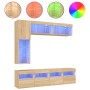 Wall TV cabinets with LED lights 7 pieces sonoma oak by , TV Furniture - Ref: Foro24-3216759, Price: 216,99 €, Discount: %